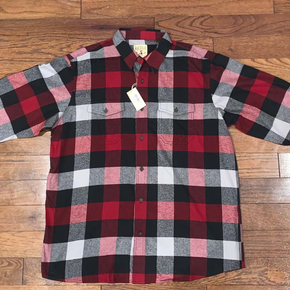Men's Red Black Plaid Casual Button-Down Shirt